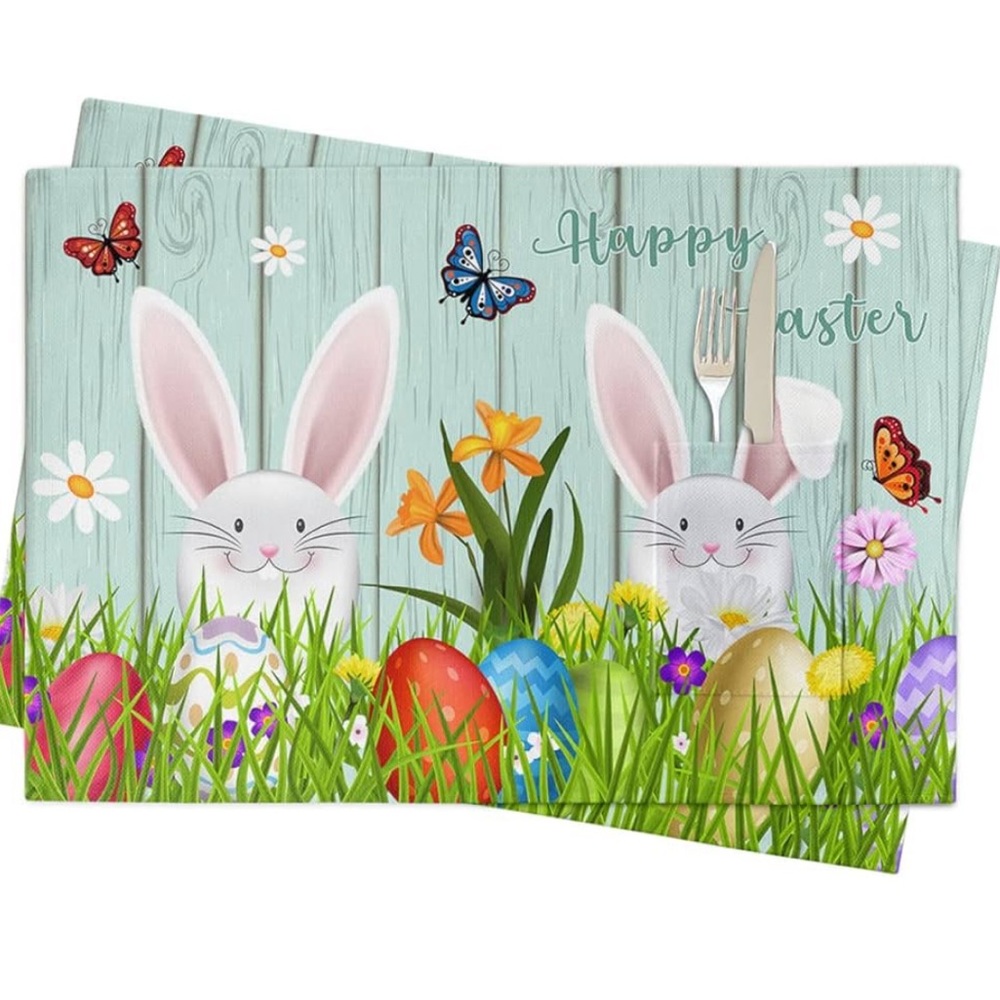 NIB 4pc Happy Easter Bunny Spring Canvas Place-mates 13x19in